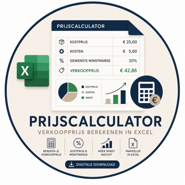 Prijscalculator Excel - Verkoopprijs Berekenen - Kostprijs & Winst Calculator - Digitale Download