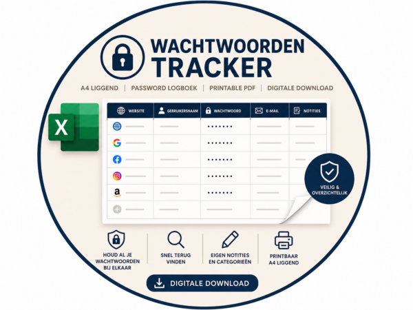 Graag ook voor Wachtwoorden Tracker | A4 Liggend | Password Logboek | Printable PDF | Digitale Download
